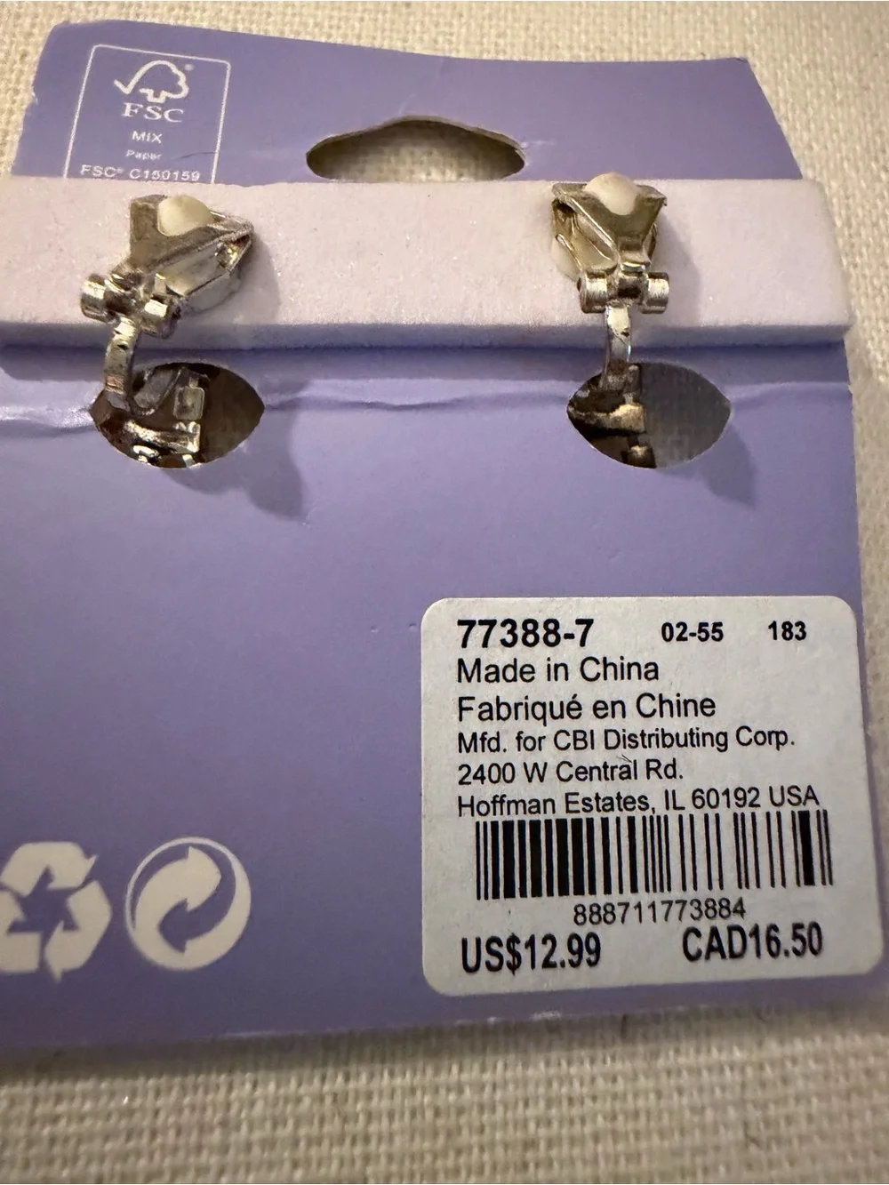 Claire’s Silver Crystal Drop Clip-On Earrings